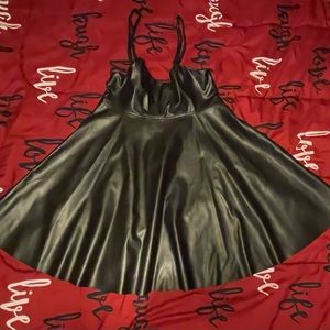 SHEIN , Black faux leather Overall Dress.